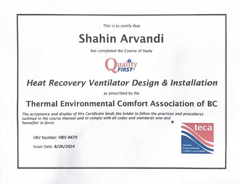 Heat Recovery Ventilator (HRV) Design & Installation Certification