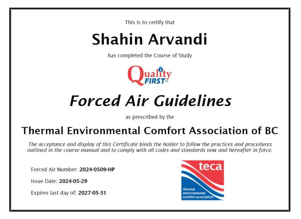 Forced Air Guidelines Certification