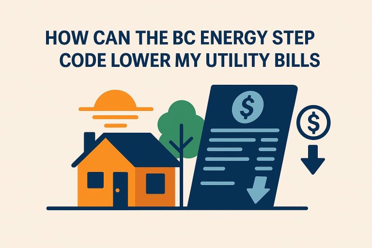 Illustration of a home, utility bill, and downward dollar arrow representing energy savings